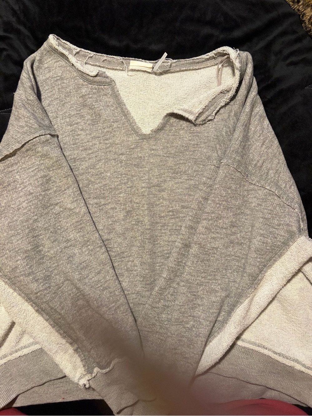 Urban Outfitters Gray Distressed V-Notch Pullover Sweater